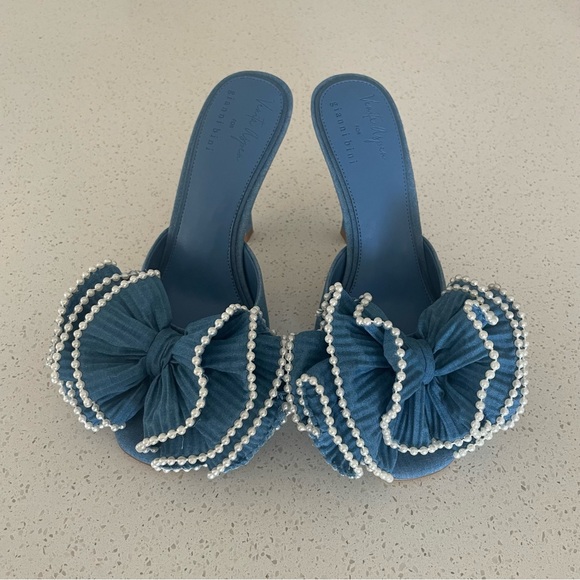 Venita Aspen x Gianni Bini Harlow Blue Ruffle Bow Mule Heels Size 7 New - Picture 6 of 9